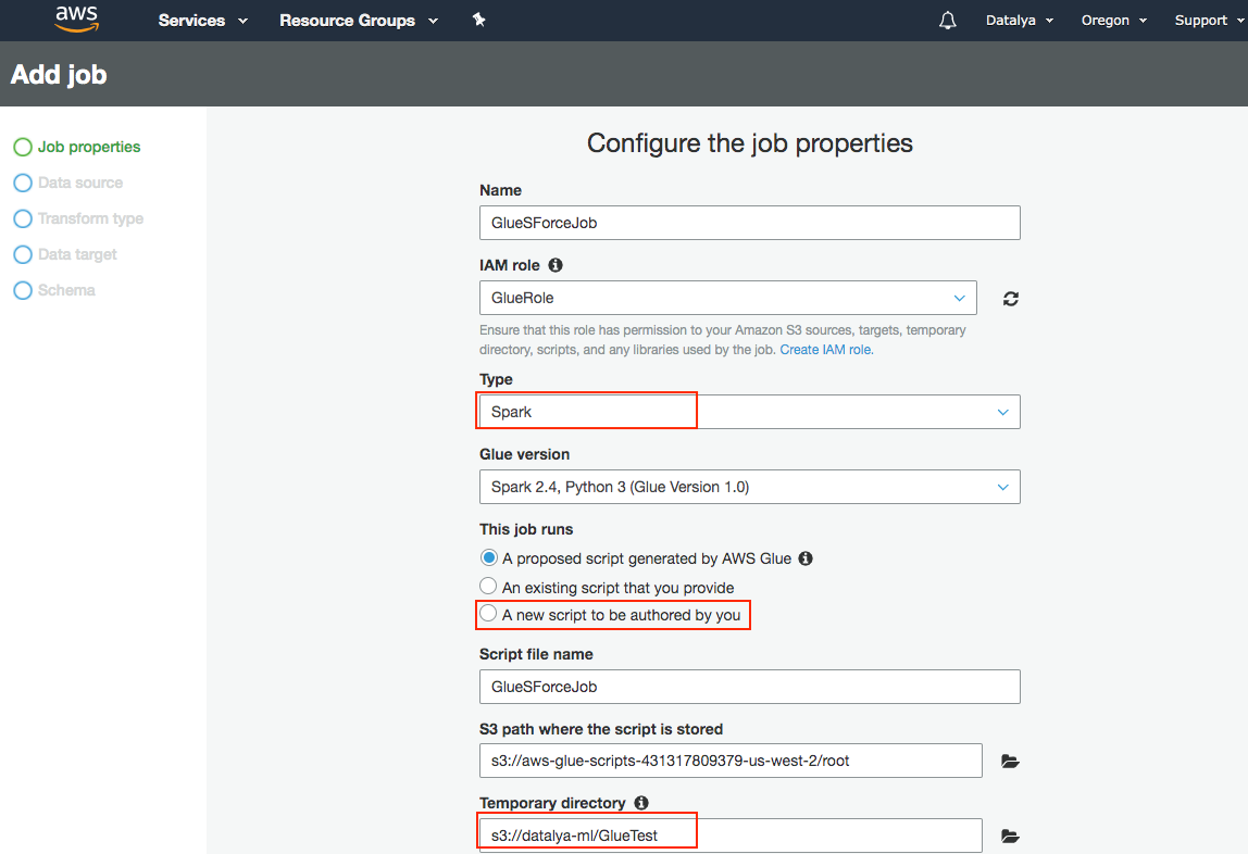 creating aws glue job for salesforce