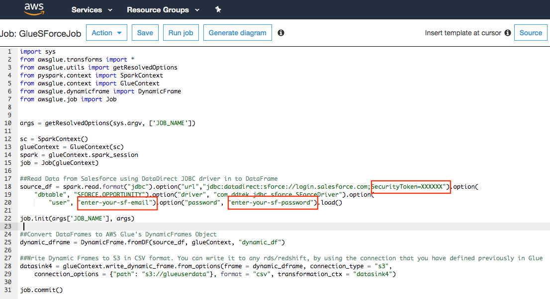 AWS Glue spark code